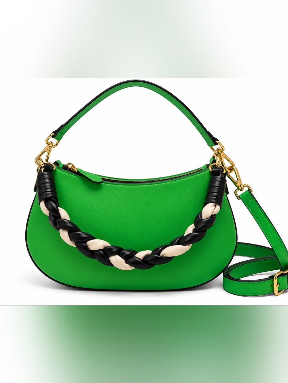 Future Collective Kahlana Barfield Brown Green Hobo Bag Braided Strap Crossbody